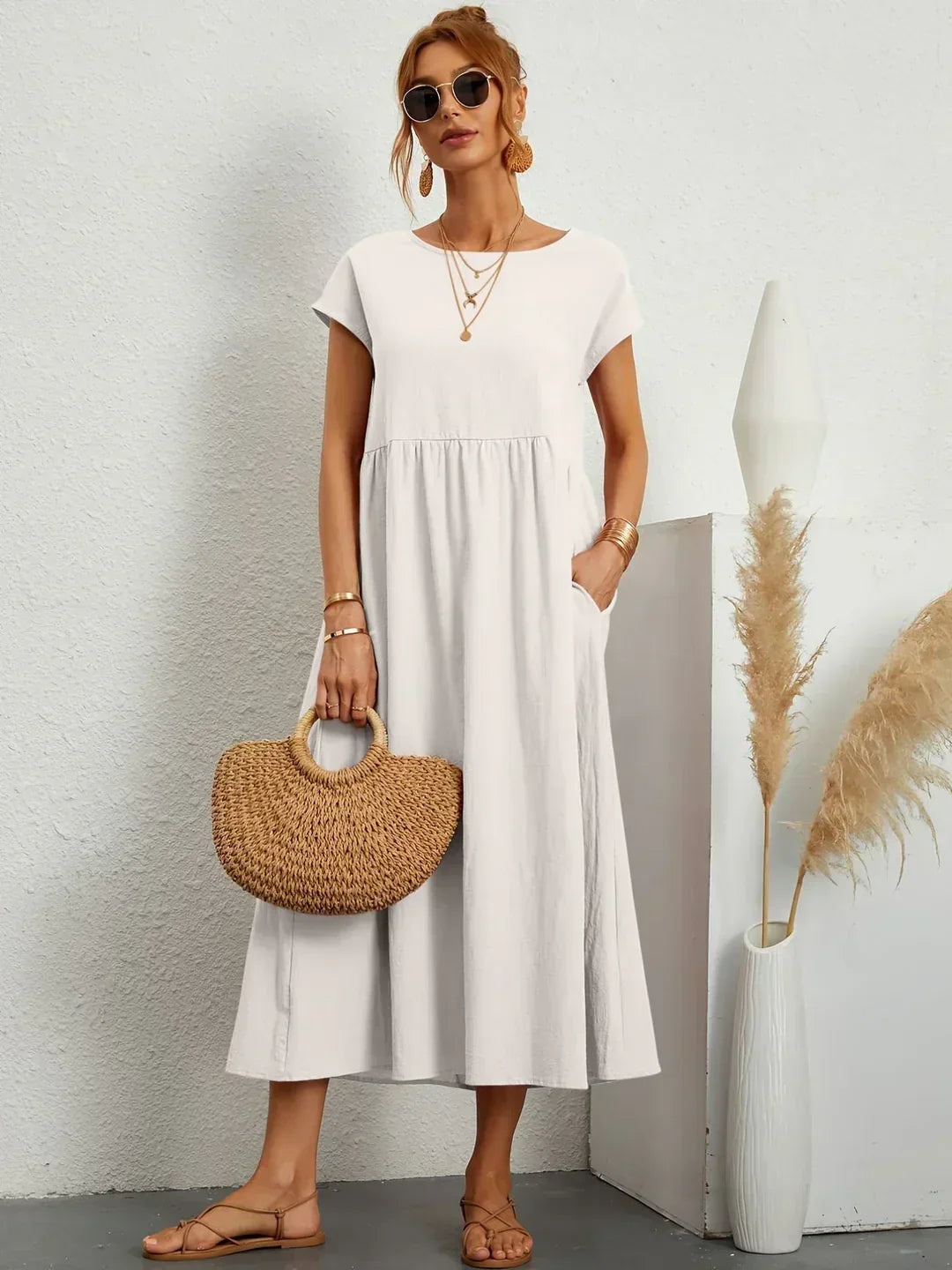 Gabrielle™ — Fluid Midi Dress Timeless Elegance