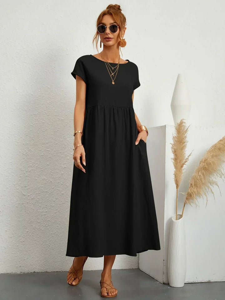 Gabrielle™ — Fluid Midi Dress Timeless Elegance